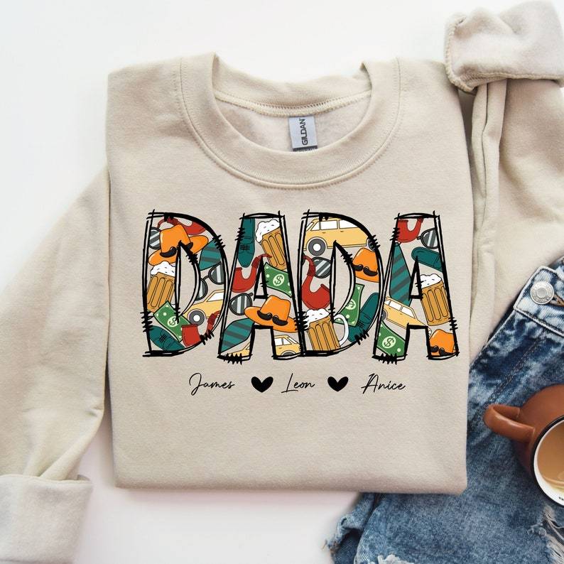 Custom Kids Names Dada Shirts,Personalized Father's Day Gift,Custom Dada Shirt with Children Name