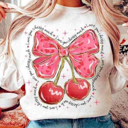 Love You Cherry Much Pink Valentine Coquette Heart Sweatshirt
