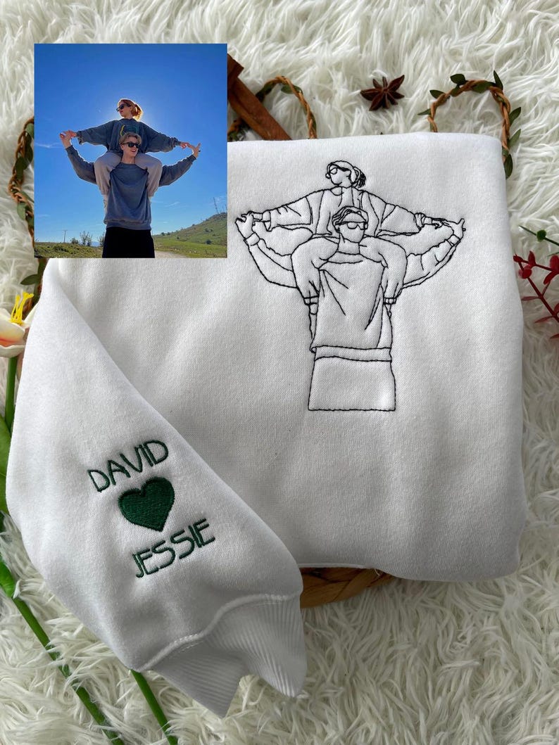 Custom Couple Photo Embroidered Sweatshirt