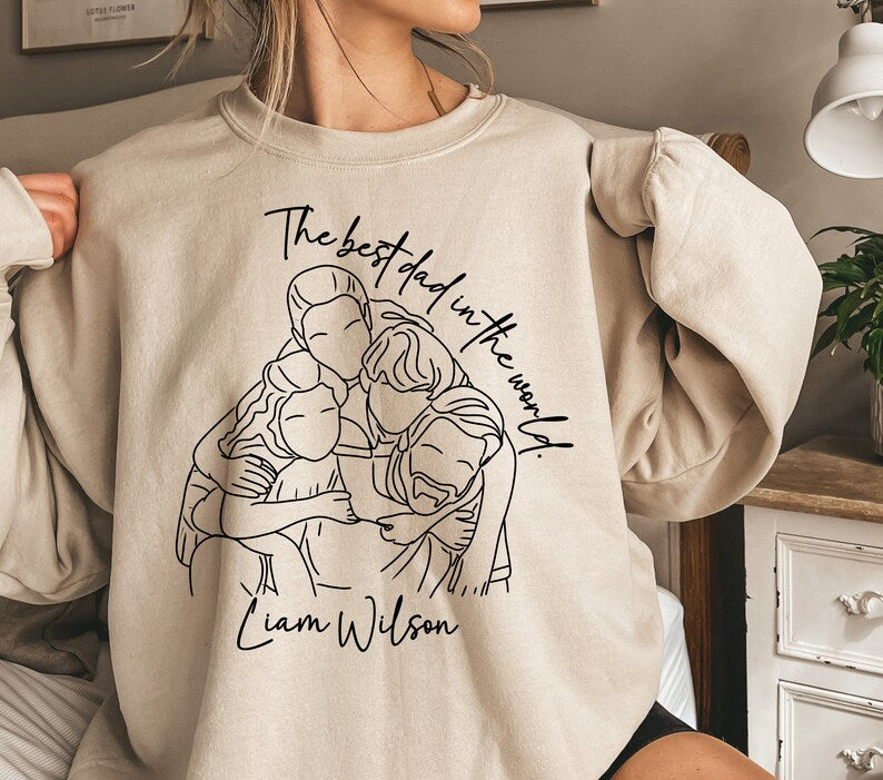 Custom "The best Dad in the world"Photo Sweatshirt With Kid's Name For Dad