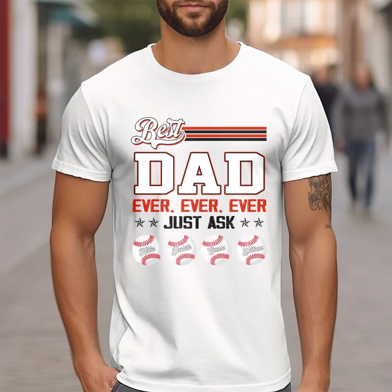 Personalized Best Baseball Dad Ever Shirt With Kids Name T-Shirt