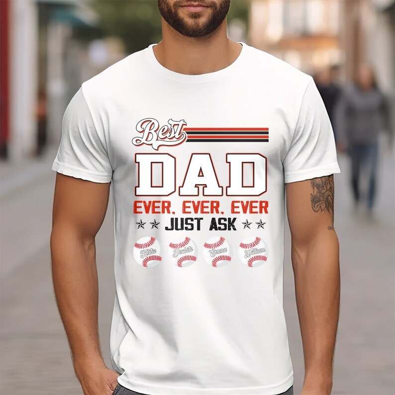 Personalized Best Baseball Dad Ever Shirt With Kids Name T-Shirt