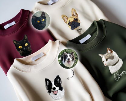 Custom Pet Embroidery Sweatshirt from Photo, Personalized Dog Embroidered Sweatshirt, Pet Portrait Gift,Embroidered Cat Shirt,Christmas Gift