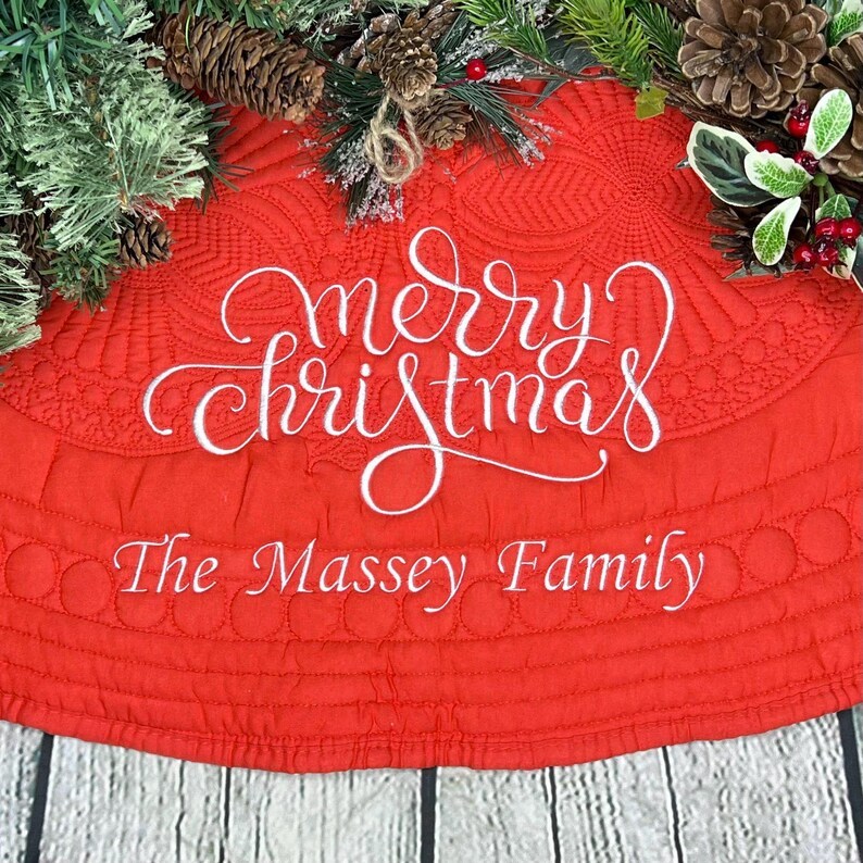 Personalized Embroidery Christmas Tree Skirt, Christmas Home Decor