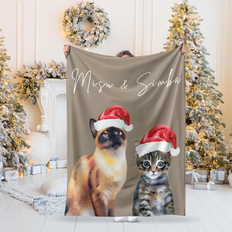 Personalized Watercolor Christmas Pet Portrait Photo Blanket