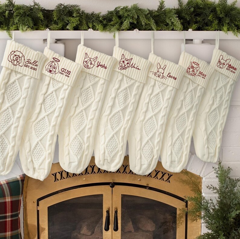 Custom Pet Photo Embroidery Christmas Line Drawing StockingThe Best Gift Ever