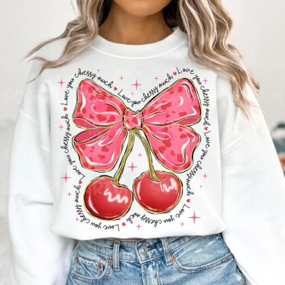 Love You Cherry Much Pink Valentine Coquette Heart Sweatshirt