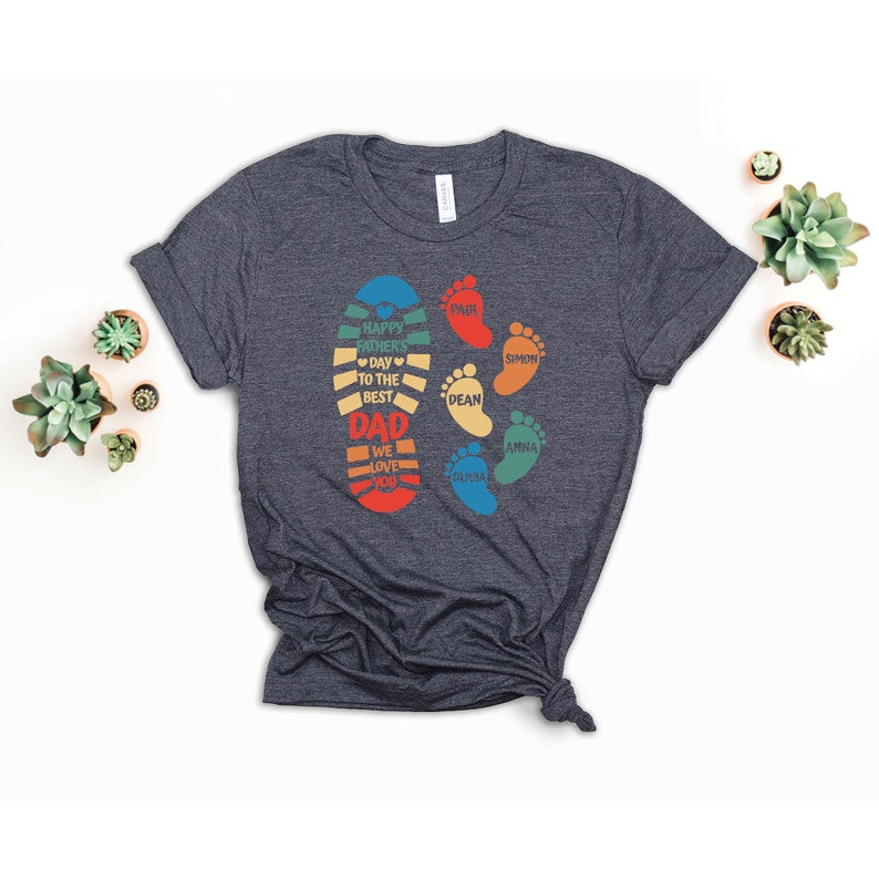 Personalized Dad And Kids Footprints Names Shirt, Dad and Kids Footprints Shirt