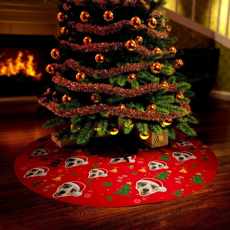 Custom Pet Face Christmas Tree Skirt, Christmas Home Decor