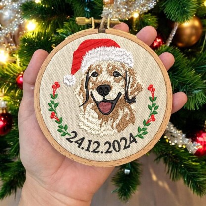 Embroidered Golden Retriever Christmas Ornament, Personalized Name Photo Golden Dog Christmas Decor