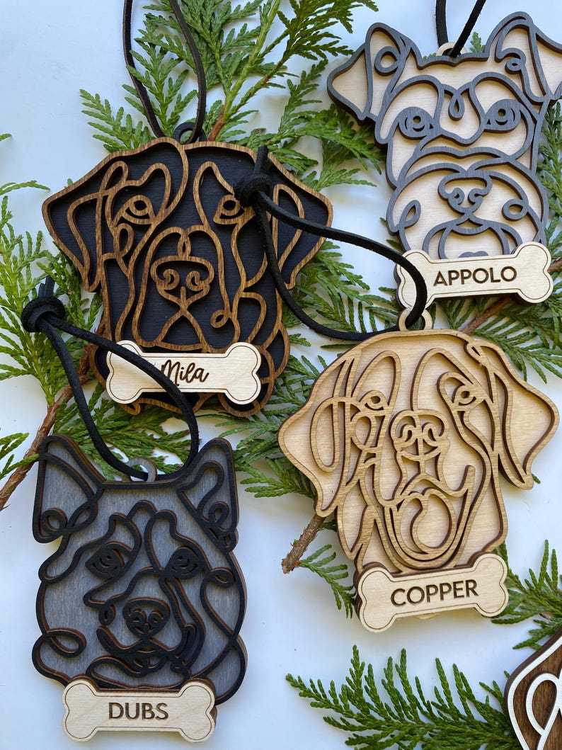 Personalized Line Drawing Pet Portrait Christmas Ornament