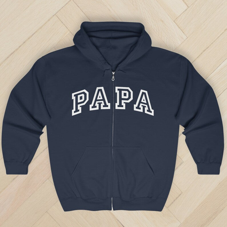 Varsity Papa Full Zip Up Hoodie, Grandpa Papa Collegiate Zip-up Sweatshirt