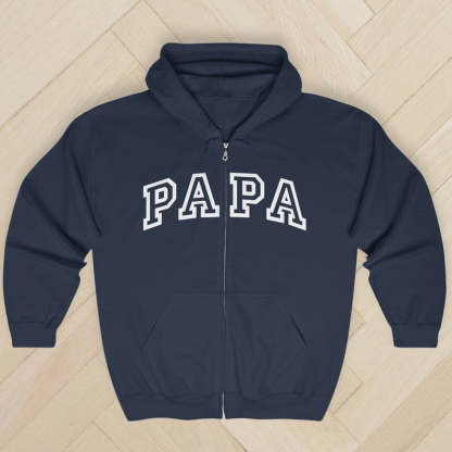 Varsity Papa Full Zip Up Hoodie, Grandpa Papa Collegiate Zip-up Sweatshirt