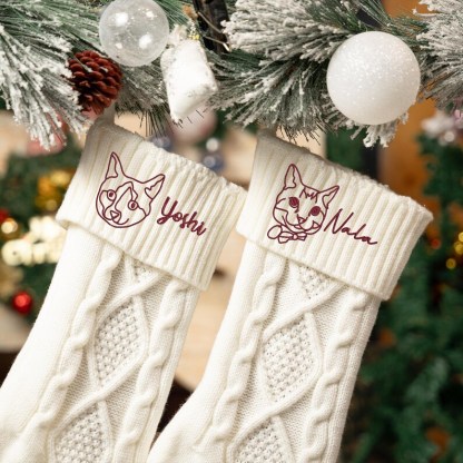 Custom Pet Photo Embroidery Christmas Line Drawing StockingThe Best Gift Ever