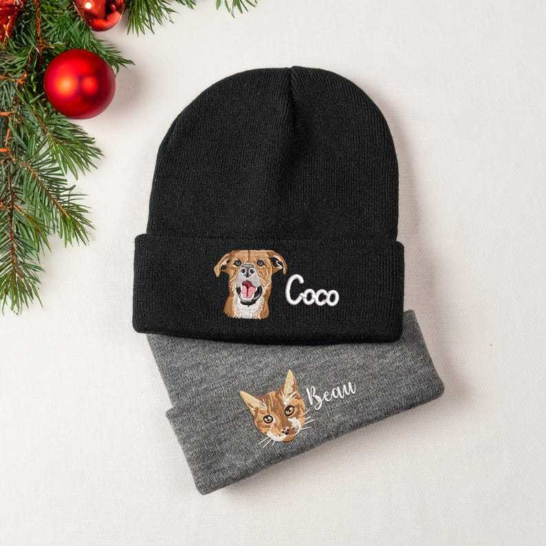 Custom Pet Portrait Embroidered Beanie