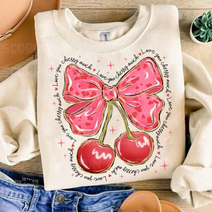 Love You Cherry Much Pink Valentine Coquette Heart Sweatshirt