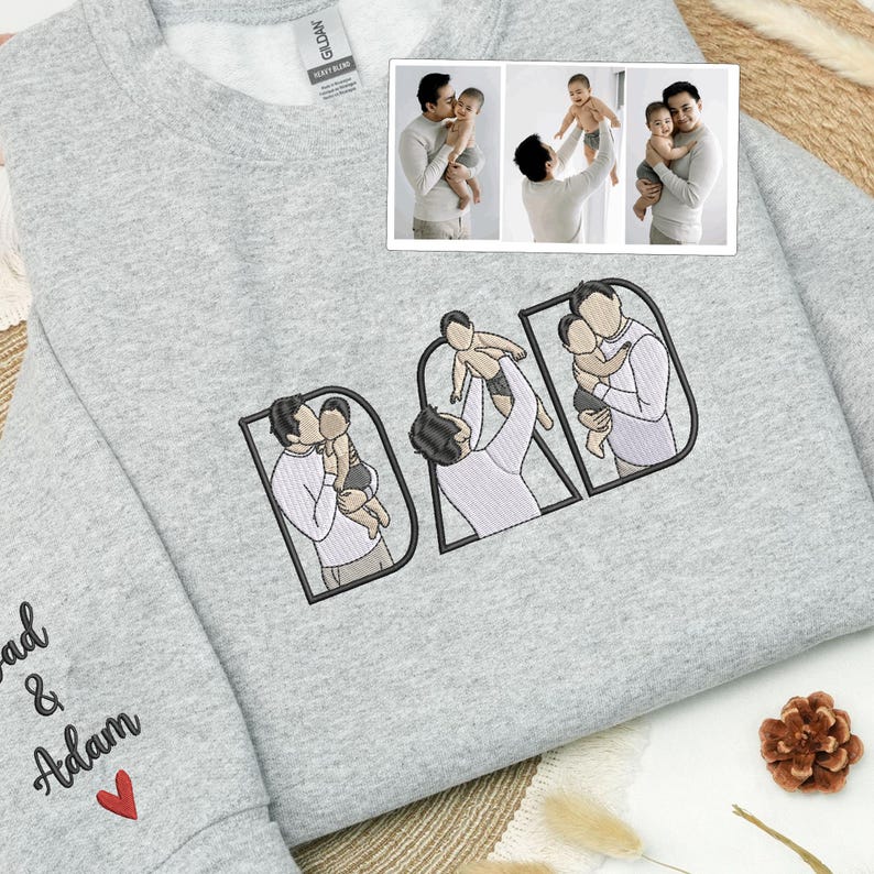 Custom Photo Portrait Embroidery Sweatshirt/Hoodie, Gift For Dad/Mom/Family