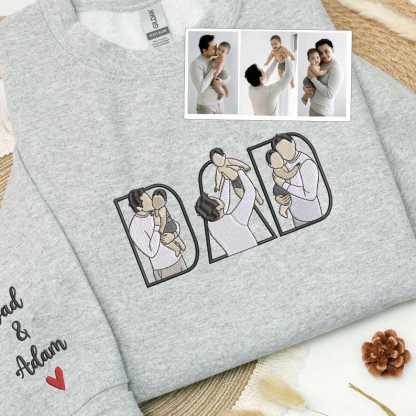 Custom Photo Portrait Embroidery Sweatshirt/Hoodie, Gift For Dad/Mom/Family