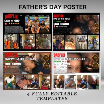 Editable Father's Day Gifts, A Fathers Love, Best Dad Ever, Dadflix Movie Photo Frame