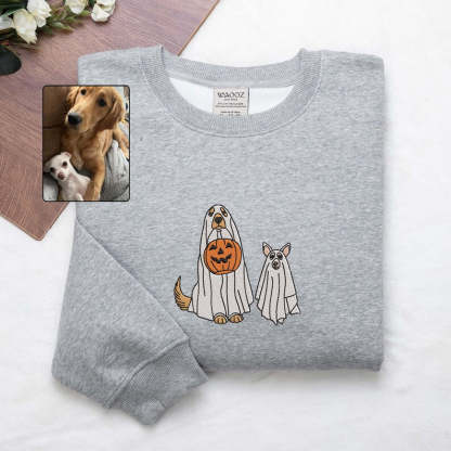 Custom Dog Embroidered Sweatshirt Halloween Ghost Dog Hoodie 👻