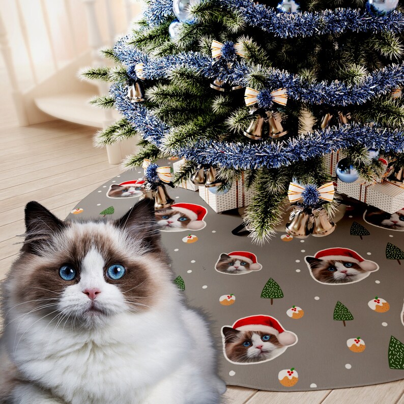 Custom Pet Face Christmas Tree Skirt, Christmas Home Decor