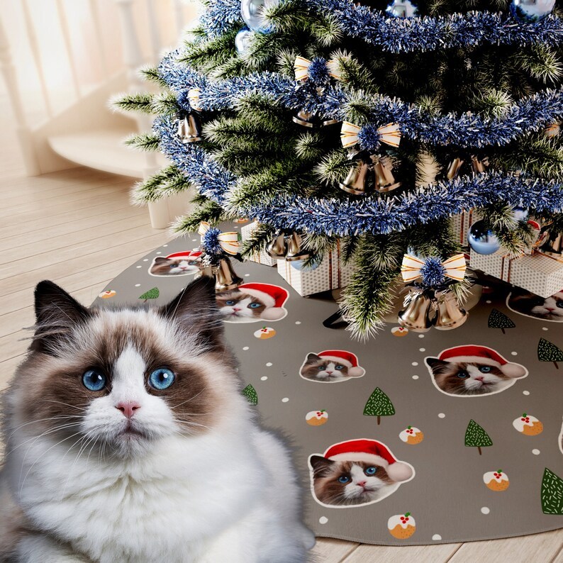 Custom Pet Face Christmas Tree Skirt, Christmas Home Decor