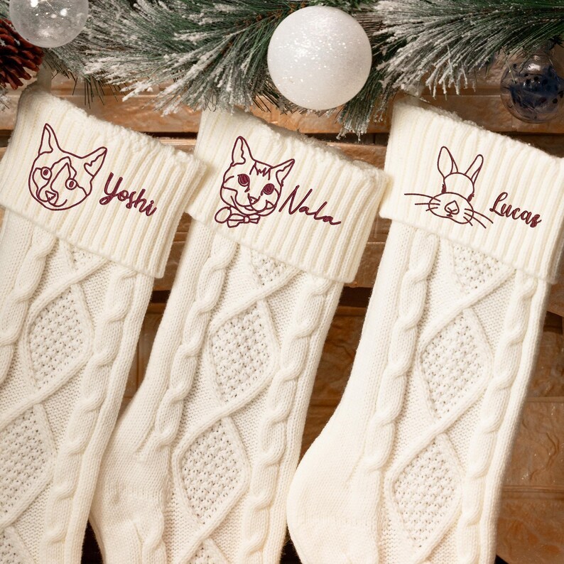 Custom Pet Photo Embroidery Christmas Line Drawing StockingThe Best Gift Ever