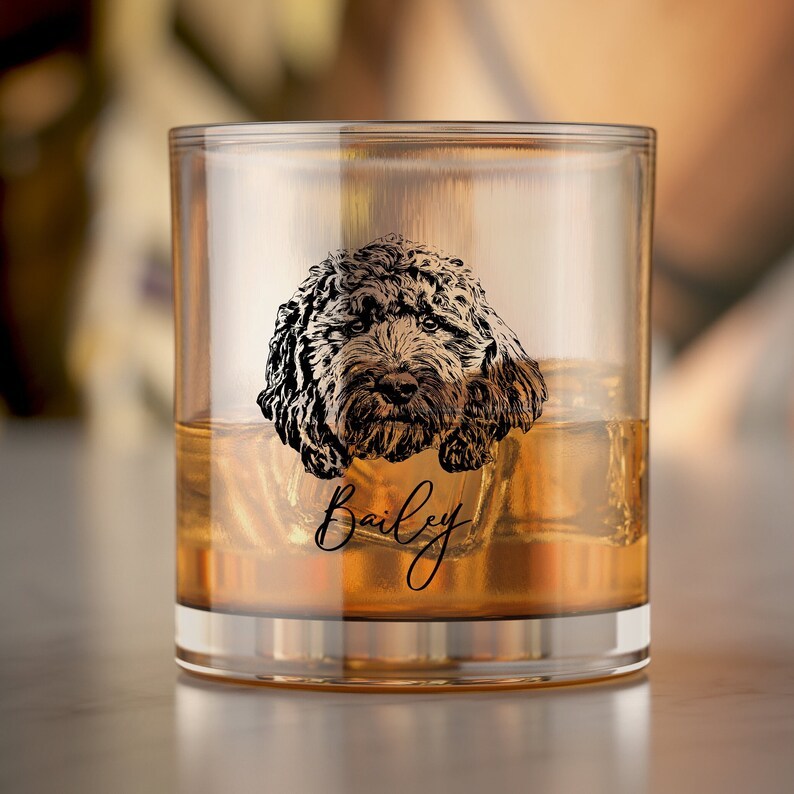 Custom Pet Bar Glass,  Pet Portrait Whiskey Glass