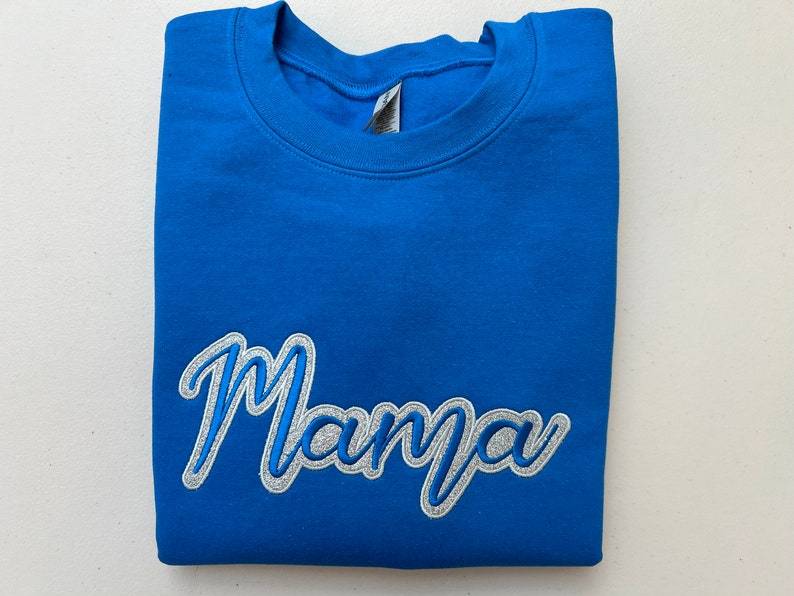 Custom MAMA Glitter Embroidered Sweatshirt With Kids Name On Sleeve