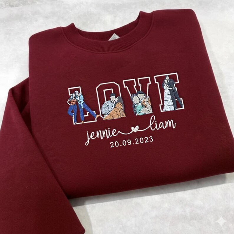 Custom Embroidered Couple Portrait Sweatshirt, Anniversary Gift