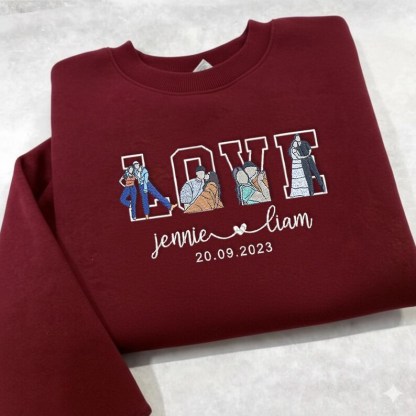 Custom Embroidered Couple Portrait Sweatshirt, Anniversary Gift