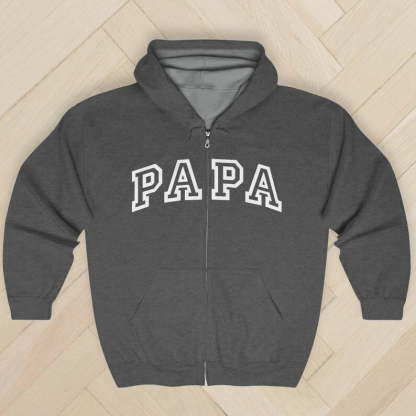 Varsity Papa Full Zip Up Hoodie, Grandpa Papa Collegiate Zip-up Sweatshirt