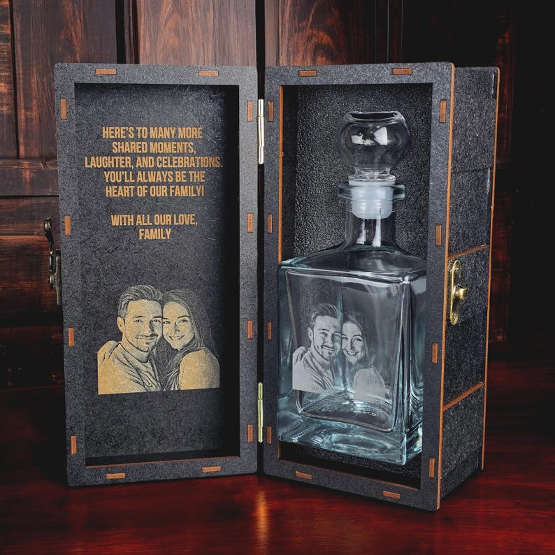 Personalized Photo Whiskey Decanter with Wooden Gift Box