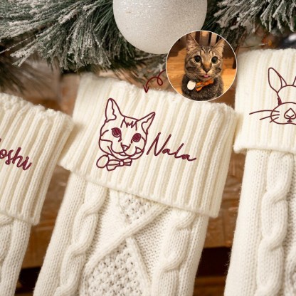 Custom Pet Photo Embroidery Christmas Line Drawing StockingThe Best Gift Ever