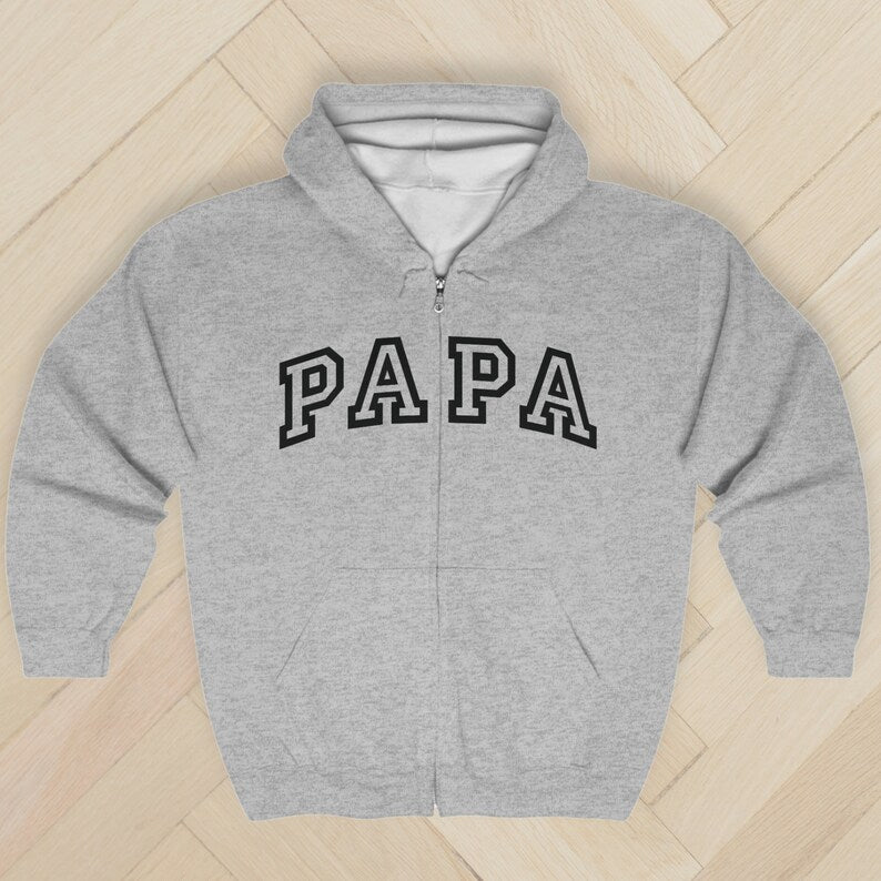 Varsity Papa Full Zip Up Hoodie, Grandpa Papa Collegiate Zip-up Sweatshirt