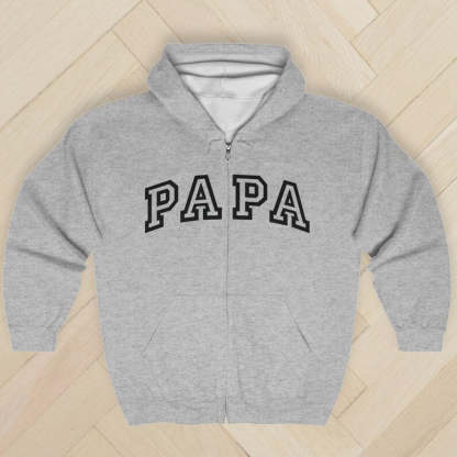 Varsity Papa Full Zip Up Hoodie, Grandpa Papa Collegiate Zip-up Sweatshirt