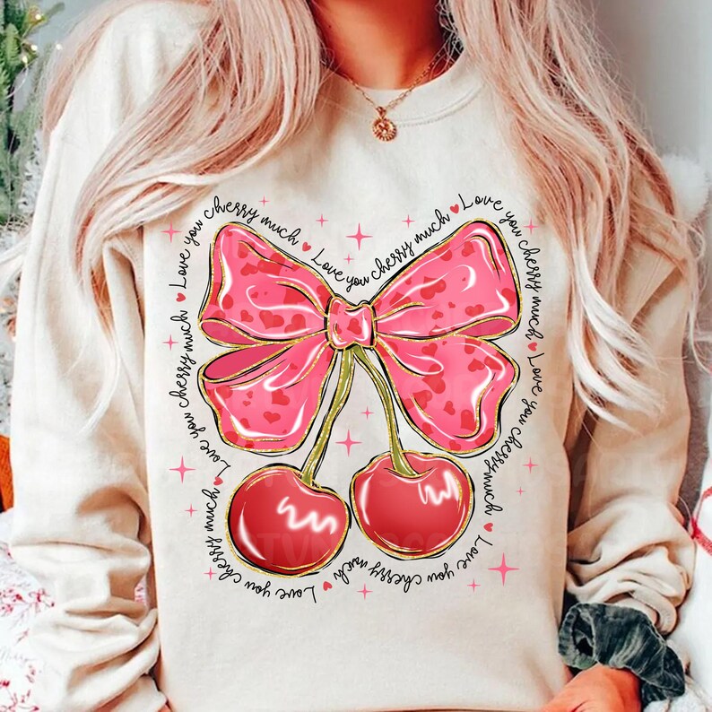 Love You Cherry Much Pink Valentine Coquette Heart Sweatshirt