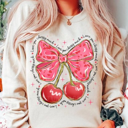 Love You Cherry Much Pink Valentine Coquette Heart Sweatshirt