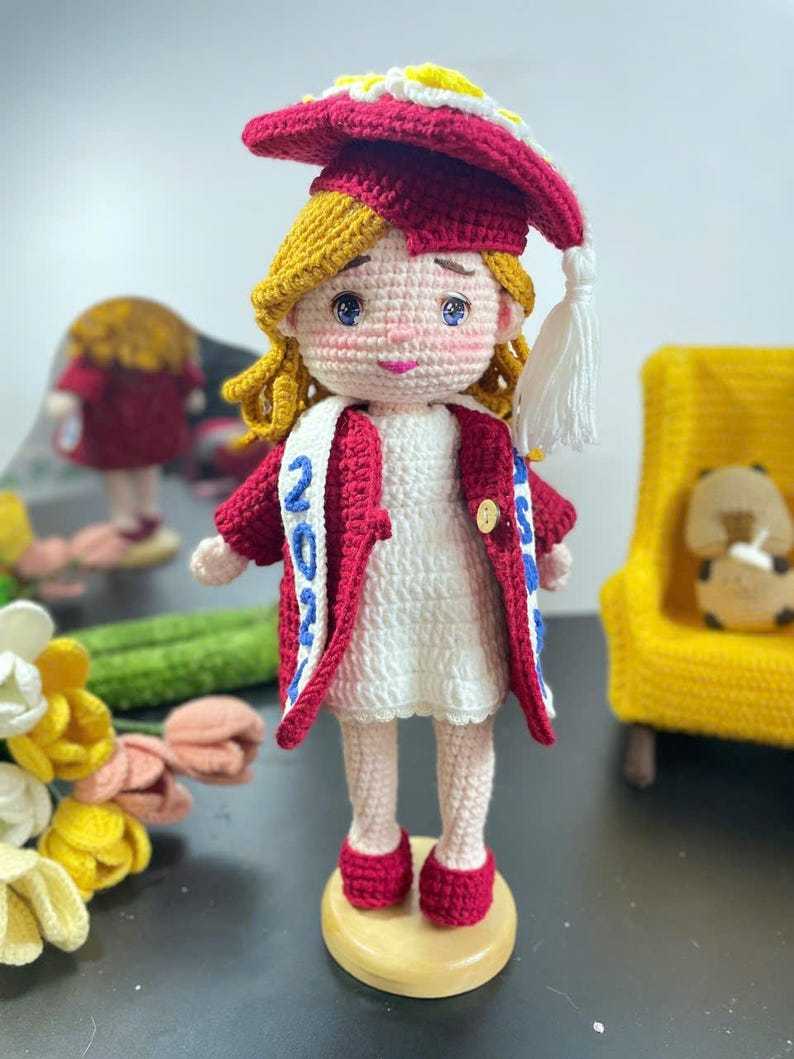 Custom Graduation Girl Crochet Doll – Personalized Graduation Memorial Gift For Her
