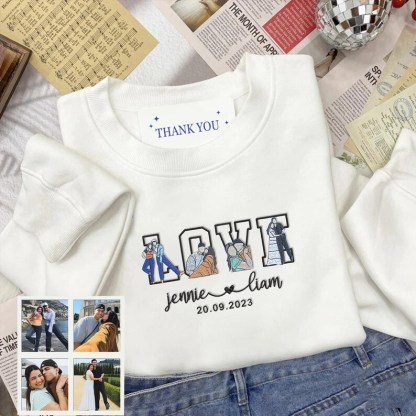 Custom Embroidered Couple Portrait Sweatshirt, Anniversary Gift