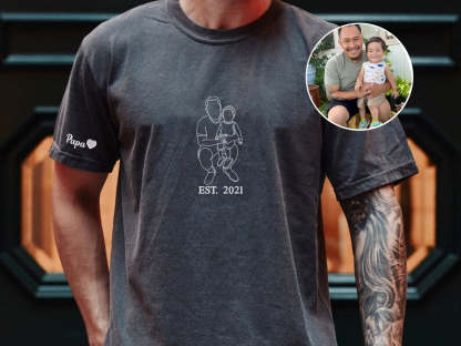 Dad Portrait Embroidered Shirt From Photo,Custom Photo Sweatshirt For Dad