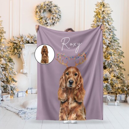 Personalized Watercolor Christmas Pet Portrait Photo Blanket