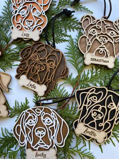 Personalized Line Drawing Pet Portrait Christmas Ornament