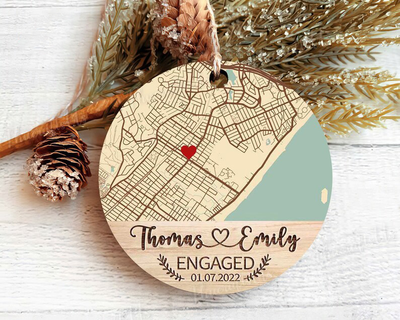 Custom Location Engaged Ornament – Personalized Photo Keepsake