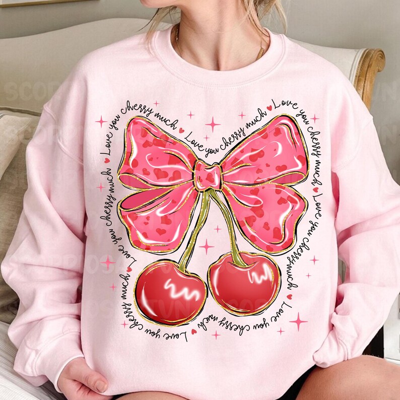 Love You Cherry Much Pink Valentine Coquette Heart Sweatshirt