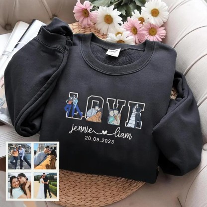 Custom Embroidered Couple Portrait Sweatshirt, Anniversary Gift