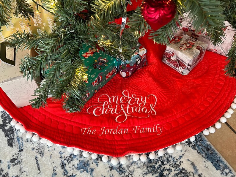 Personalized Embroidery Christmas Tree Skirt, Christmas Home Decor