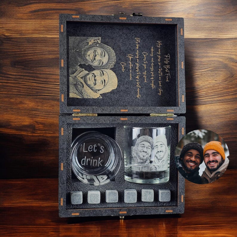 Personalized Photo Whiskey Decanter with Wooden Gift Box