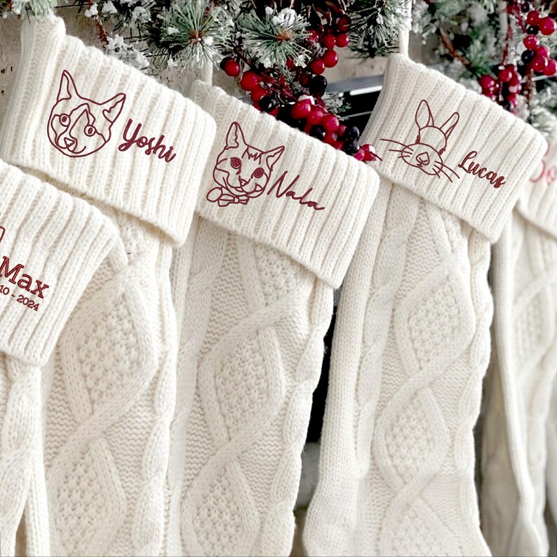 Custom Pet Photo Embroidery Christmas Line Drawing StockingThe Best Gift Ever