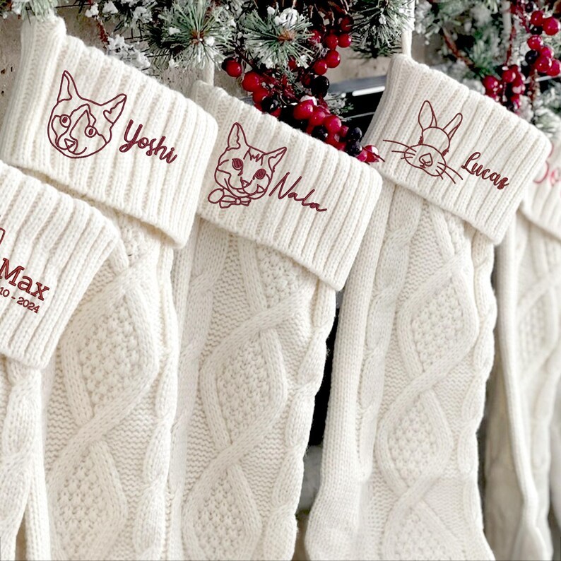 Custom Pet Photo Embroidery Christmas Line Drawing StockingThe Best Gift Ever